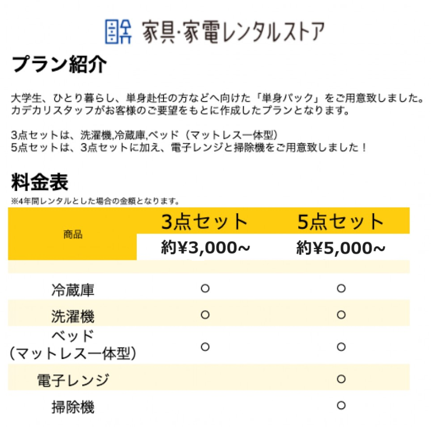 TSP-1107642　 単身3点/5点パック　※詳細は画像2ページ目へ